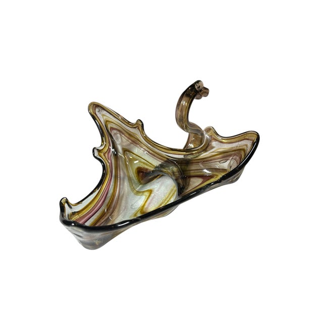 Vintage Hand Blown Murano Style Swan Art Glass Centerpiece Bowl For Sale - Image 11 of 11