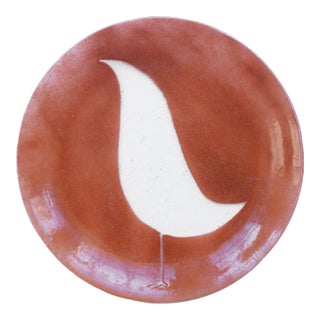Mid Century Modern H Walton Orange Art Glass Bird Plate For Sale