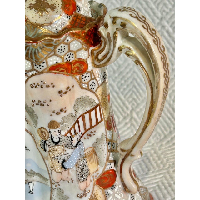 Red Early 1900’s Japanese Kutani Moriage Porcelain Chocolate Pot With Gilding For Sale - Image 8 of 10