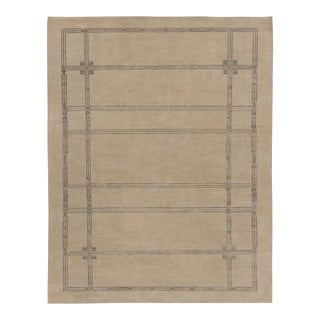 Contemporary Art Deco Style Wool Rug in Beige & Gray by Rug & Kilim, India For Sale