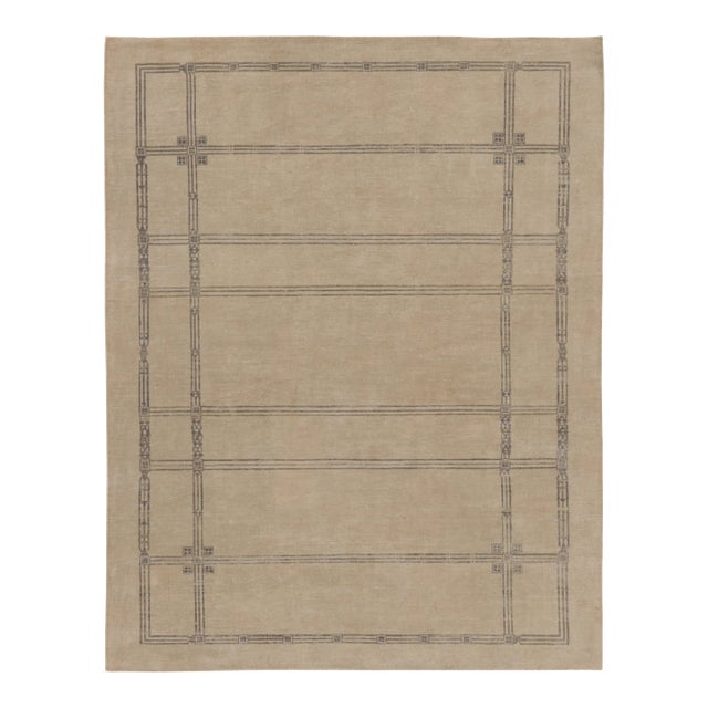 Contemporary Art Deco Style Wool Rug in Beige & Gray by Rug & Kilim, India For Sale