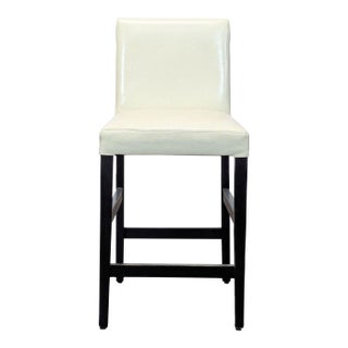 Crate & Barrel Leather Bar Stool With Wood Legs For Sale