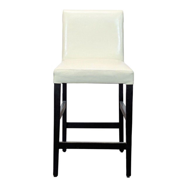 Crate & Barrel Leather Bar Stool With Wood Legs For Sale