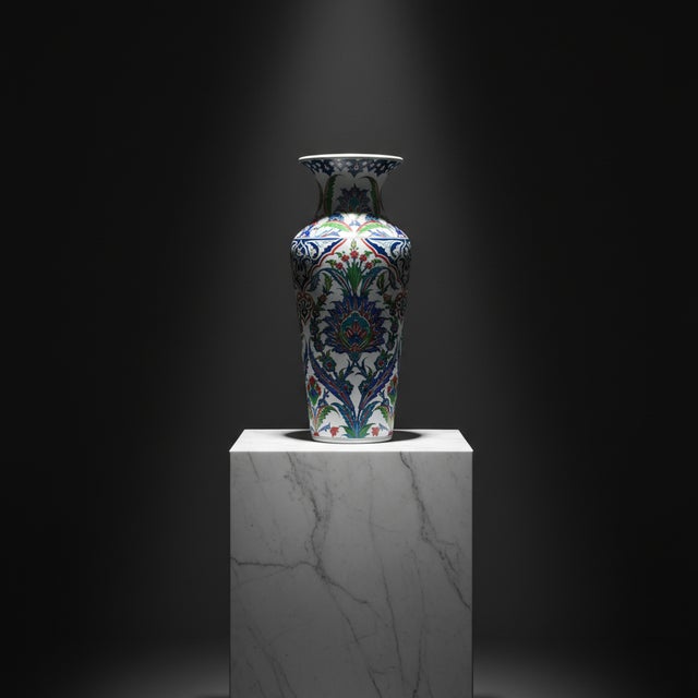Handmade Ceramic Imperial Palace Vase (60cm) Classic White Symmetrical Saz-Hatai Pattern For Sale - Image 4 of 12