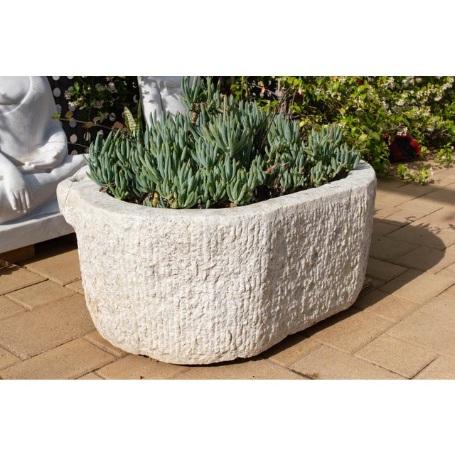 Stone Monumental Chiseled Alabaster Marble Basin For Sale - Image 7 of 9