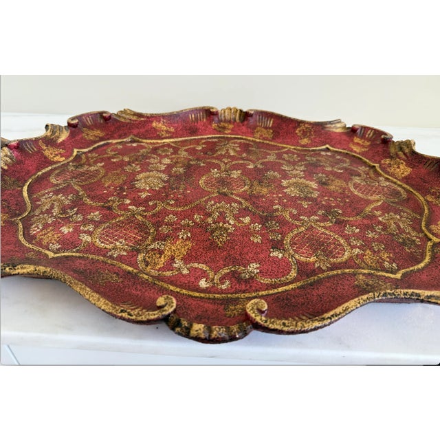 Red Italian Florentine Style Decorative Tray For Sale - Image 8 of 11