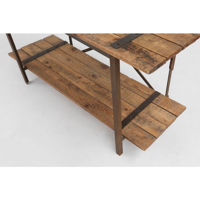 Industrial Side Table with Metal Frame, Wooden Top and Removable Platform, Belgium, 1920s For Sale - Image 10 of 14