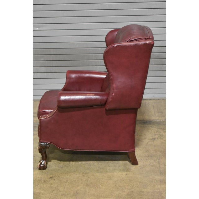 Mid 20th Century Bradington Young Red Leather Chippendale Wingback