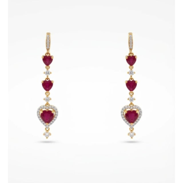 2020s Natural Ruby 2.82cts & Diamond 0.63cts Earring in 18k Yellow Gold For Sale - Image 5 of 8