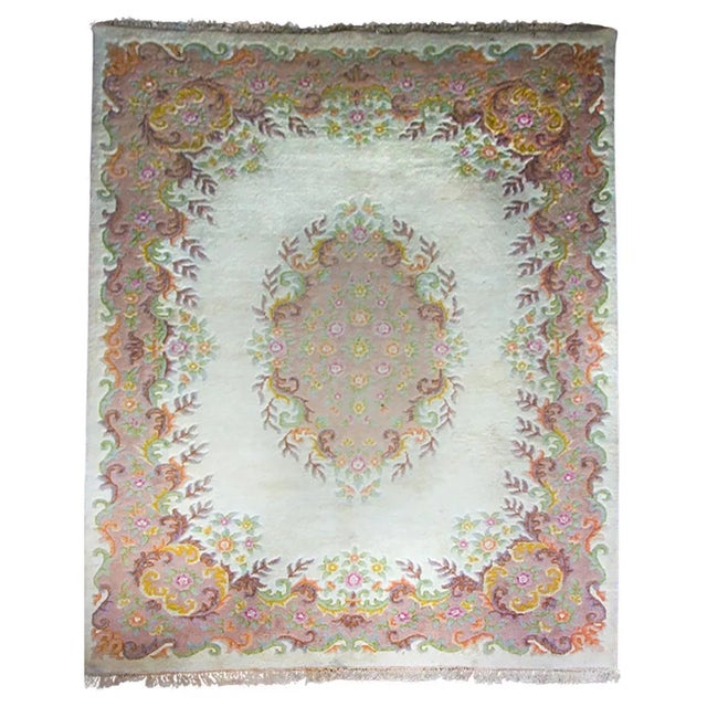 Large Vintage Medallion Pink Wool Rug For Sale - Image 5 of 5