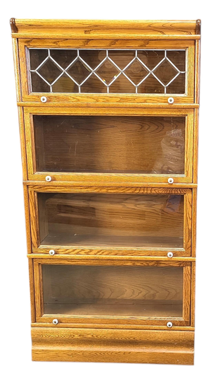 Oak Four Tier Barrister Bookcase with Leaded Glass, 1920