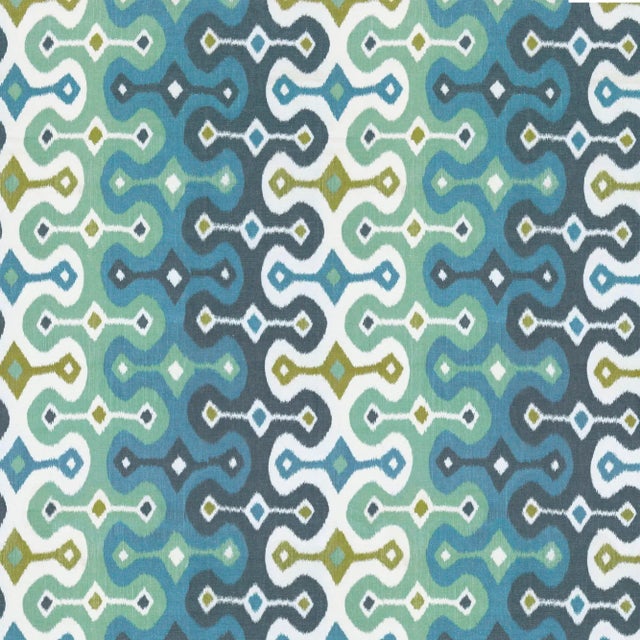 Contemporary Sample - Schumacher X Martyn Lawrence Bullard Darya Ikat Sidewall Wallpaper in Sky For Sale - Image 3 of 3