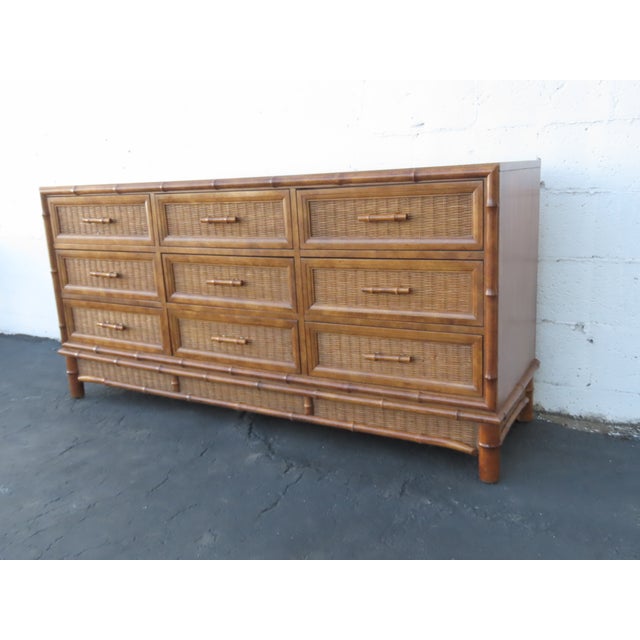 Hollywood Regency American of Martinsville Hollywood Regency Woven Rattan Dresser 6448 For Sale - Image 3 of 18