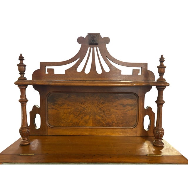 Late 19th Century Victorian Walnut Ladies Writing Desk With Gallery & Velvet Writing Surface, Circa 1880 For Sale - Image 5 of 12