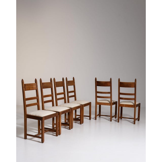Amber 1970-1979 France Weathered Honey Oak Set Of Five Ladder-Back Chairs For Sale - Image 8 of 11