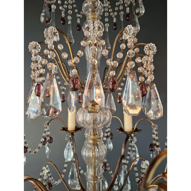Metal 1920s Italian Chandelier Murano Glass Elements Crystal Chandelier With Colored Drops For Sale - Image 7 of 13