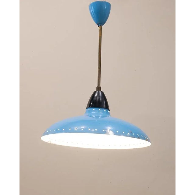 Metal Mid-Century Metallic Roof Lamp Lacquered in Intense Blue, 1950s For Sale - Image 7 of 9