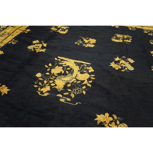 Wool Knotted Chinese Room Size 1920s Antique Blue - Peking Rectangle Rug, Circa Date: 1920s. This exceptional piece is a...