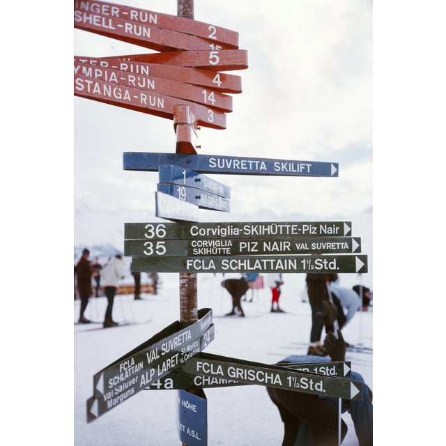 Contemporary Slim Aarons, Signpost in St Moritz, Estate Stamped Photographic Print For Sale - Image 3 of 3