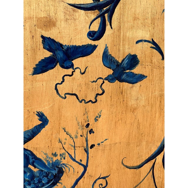 Pair of Hand Painted Blue Chinoiserie Chic Wall Hanging Giltwood Panels For Sale - Image 10 of 16