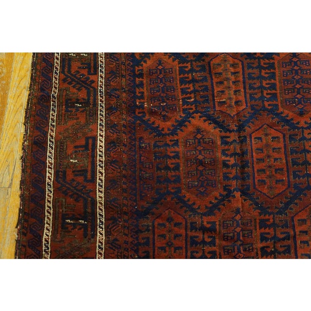 1900s Blue Navy Geometric Antique Afghan Baluch Rug 4'9" X 7'8" Handknotted Wool Carpet For Sale - Image 4 of 6