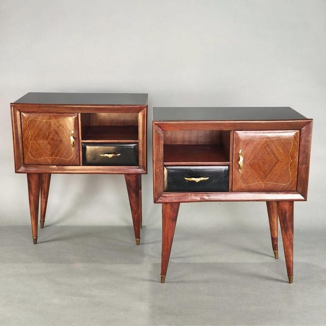 Mahogany and Black Glass Bedside Tables, 1950s, Set of 2 For Sale - Image 10 of 10