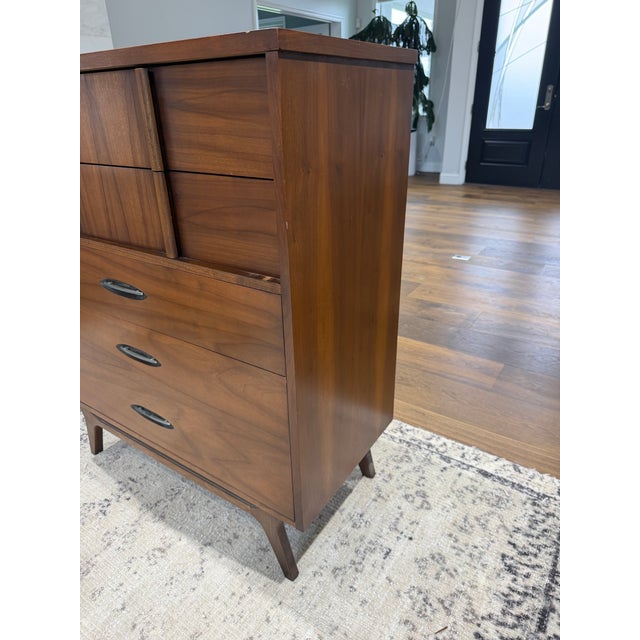 Wood Mid-Century Modern Walnut Tall Chest / Highboy Dresser – Sculptural Front, 1960s Kent Coffee Style For Sale - Image 7 of 10