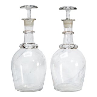 Nice Pair of 19th Century Antique Handblown Large Clear Glass Decanters Barware For Sale