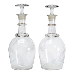 Nice Pair of 19th Century Antique Handblown Large Clear Glass Decanters Barware