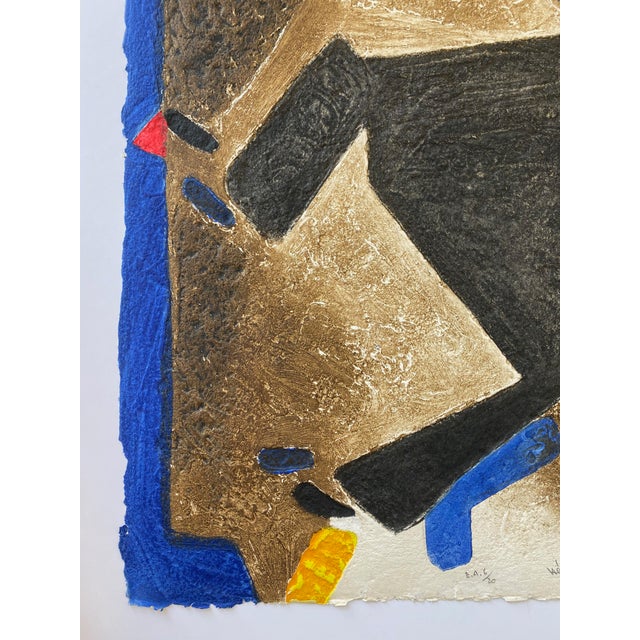 Abstract collagraph on thick hand-laid paper by artist Serge Hélenon, born in Martinique in 1934, lived and worked in...