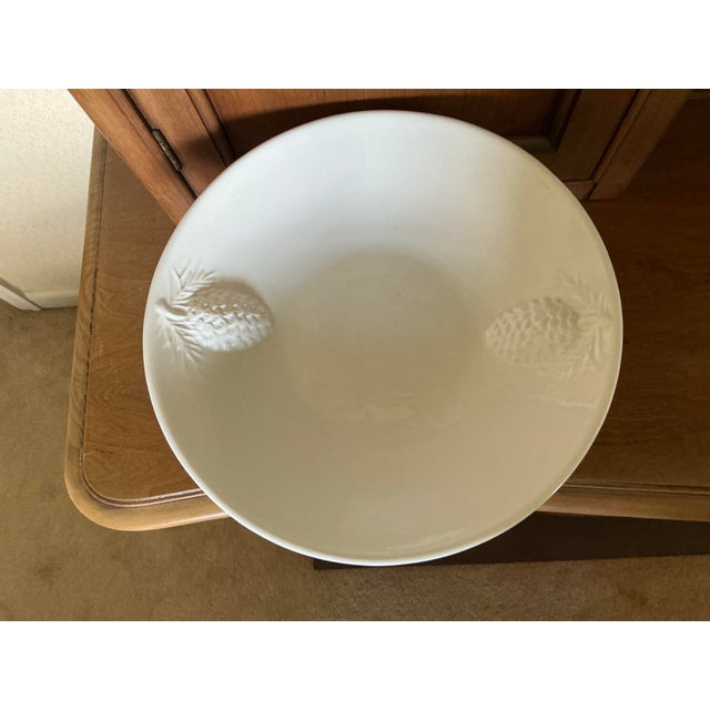Vintage White Pedestal Bowl With Embossed Relief Pine Cones For Sale - Image 11 of 11
