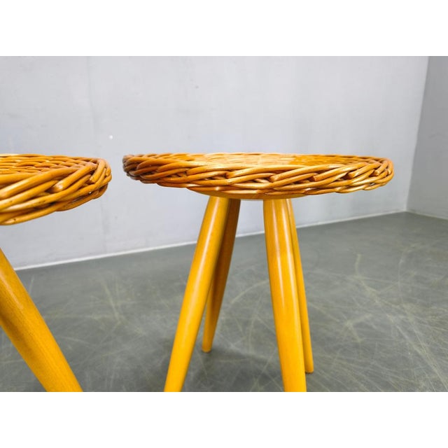 Rattan Side Tables by Jan Kalous for Uluv, 1970s, Set of 2 For Sale - Image 6 of 12