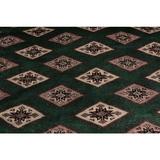 1990s Tribal Bokhara Green/Taupe Hand Knotted Wool Rug For Sale - Image 5 of 9