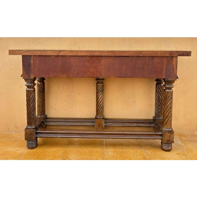 Spanish Walnut Console Table, Hand-Carved Renaissance Revival, 1890 For Sale - Image 9 of 9