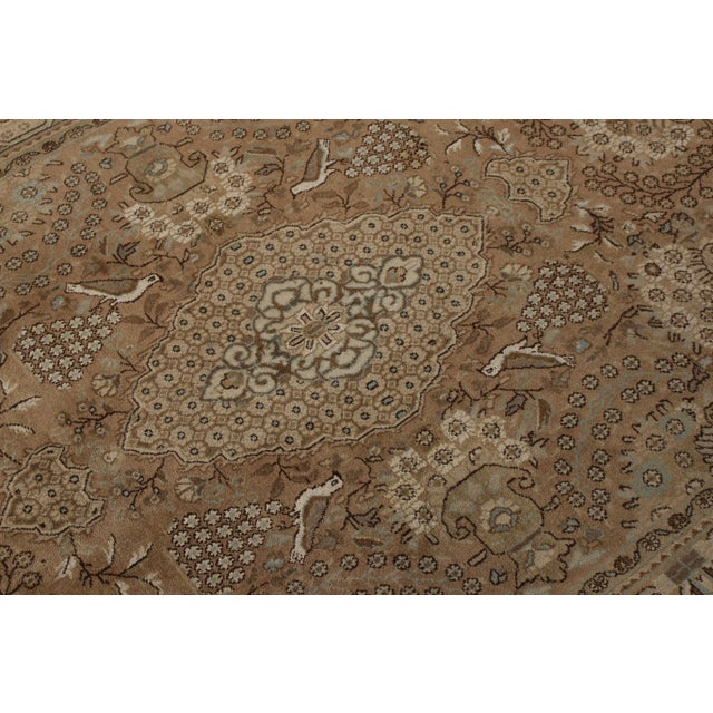 1950s Hand-Knotted Vintage Persian Qum Rug in Beige-Brown Medallion Floral Pattern For Sale - Image 5 of 8