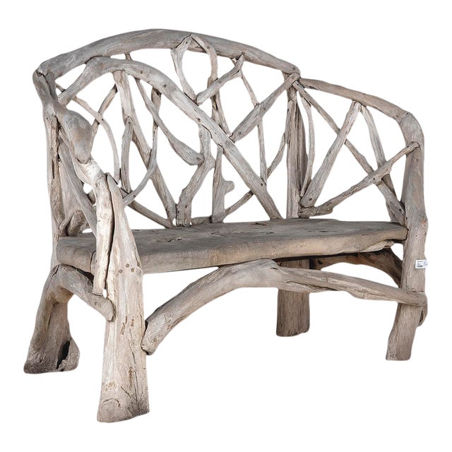 Late 20th Century Outdoor Bench With Woven Teak Limbs For Sale