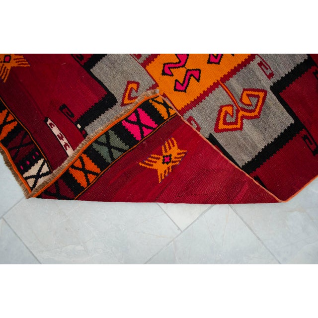 Vintage Runner Rug Kilim• Turkish Handwoven Tribal Flat Weave • Hallway Kitchen Decor - 3′4″ × 14′4″ For Sale - Image 10 of 15