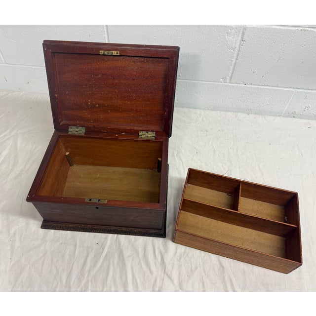 Quality Antique 19th Century Handmade Mahogany Wood Wooden Jewelry Sewing Box For Sale - Image 10 of 11