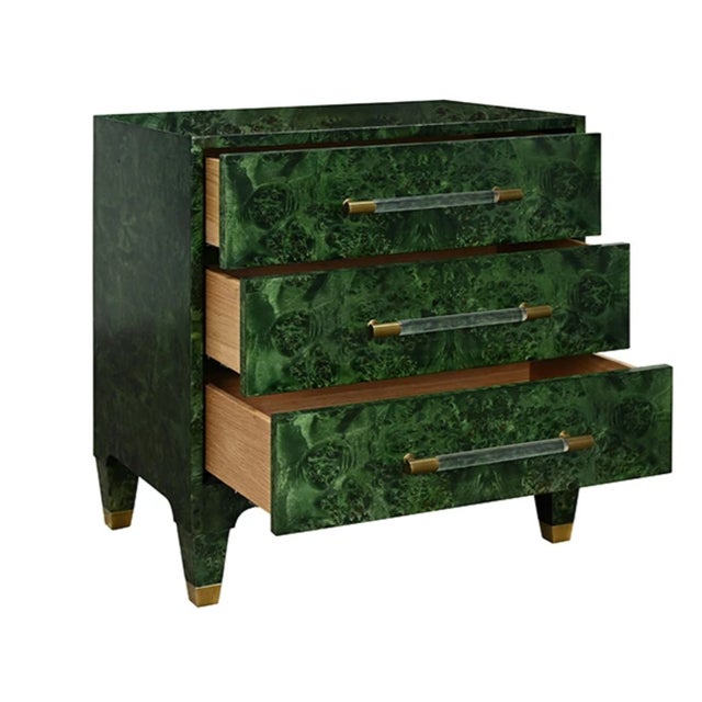 Wood Matthew Izzo Home Amber Green Burl Wood Three Drawer Side Table For Sale - Image 7 of 7
