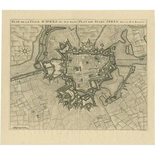 Antique Map of the City of Ypres by Beaulieu, 1729 For Sale
