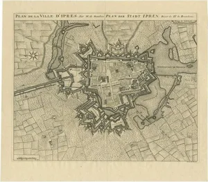 Antique Map of the City of Ypres by Beaulieu, 1729