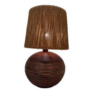 1970s Round Rattan Lamp with Rope Lampshade in the Style of Adrien Adoux Frida Minet