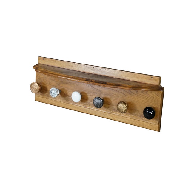 Rustic Antique Oak Coat Rack Shelf Salvaged Door Knob Hooks Grapevine Architectural 30" For Sale - Image 3 of 18