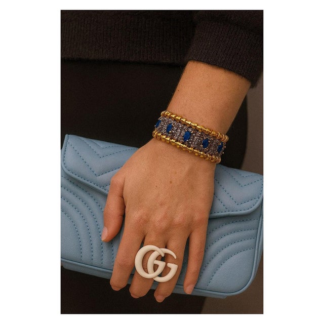 Bochic "Vintage Retro" Natural Sapphires & Diamonds Set In 18K Gold & Silver For Sale - Image 15 of 18