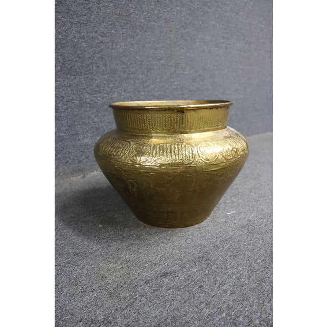 Indian Engraved Brass Decorative Pot or Planter For Sale - Image 3 of 8