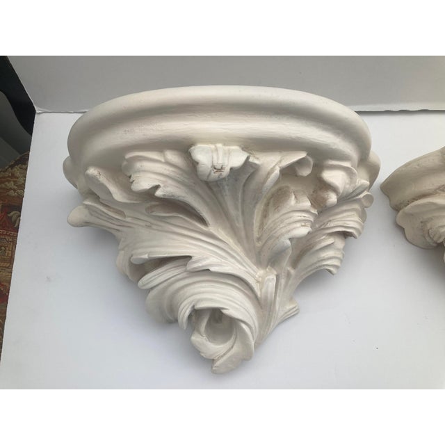 Michael Taylor Michael Taylor Acanthus Leaf Brackets in an Ivory Washed Finish - A Pair -2 For Sale - Image 4 of 12