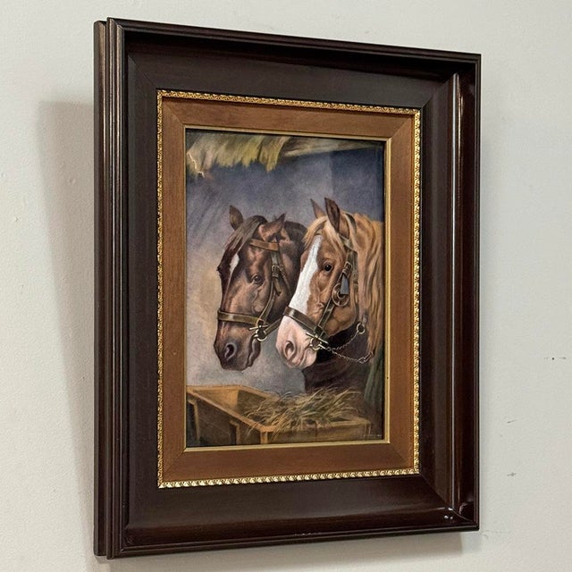 Early 20th Century Antique Framed Limoges Porcelain by Camille Faure (1874-1956) 'Stablemates' For Sale - Image 5 of 16