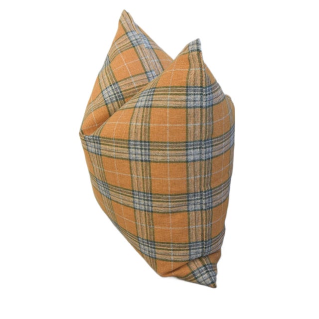 2020s Butterscotch, Blue & White Coastal Plaid Feather/Down Pillow For Sale - Image 5 of 5