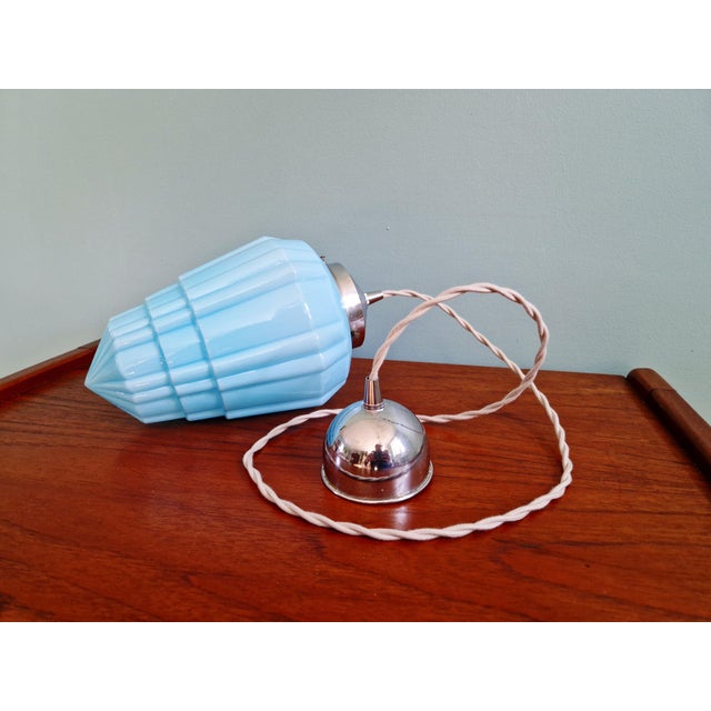 Art Deco Pendant Light in Pressed Molded Opaline Glass and Blue Color, 1920s For Sale - Image 11 of 12