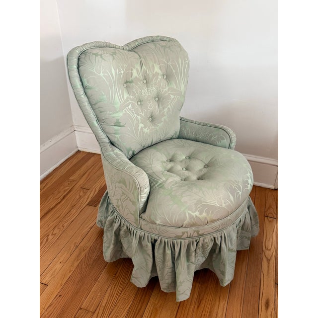 Petite Ladies Chair in Jacquard Damask Upholstery With Ruffled Skirt For Sale - Image 6 of 11